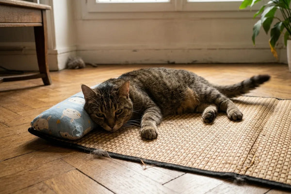 Gros chat sénior allongé sur la mousse haute densité