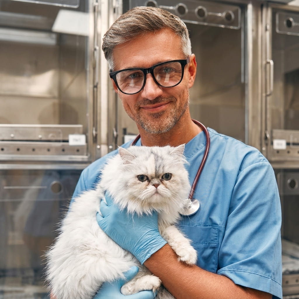 Chat à poils longs détendu après toilettage FurVexa™