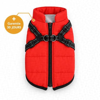 Manteau d'hiver 3-en-1 pour chien rouge avec harnais intégré, garantie 30 jours