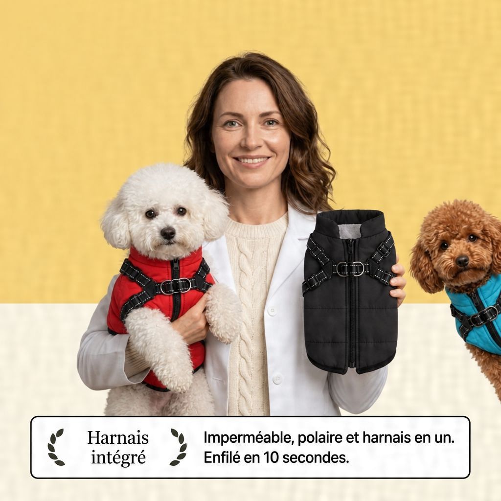 Manteau d'Hiver 3-en-1 pour Chien : Imperméable, Polaire et Harnais Intégré