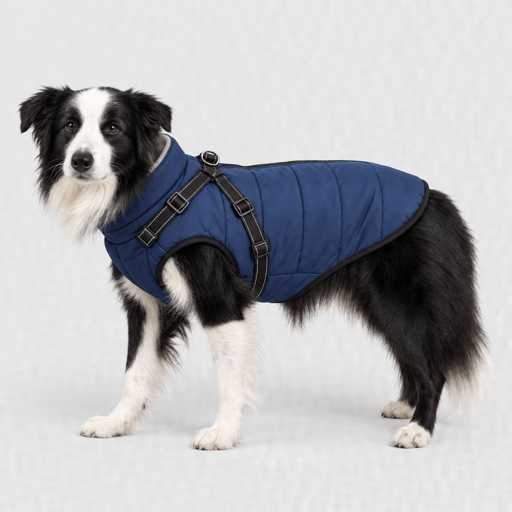 Border collie en manteau bleu marine, tailles XL et 2XL