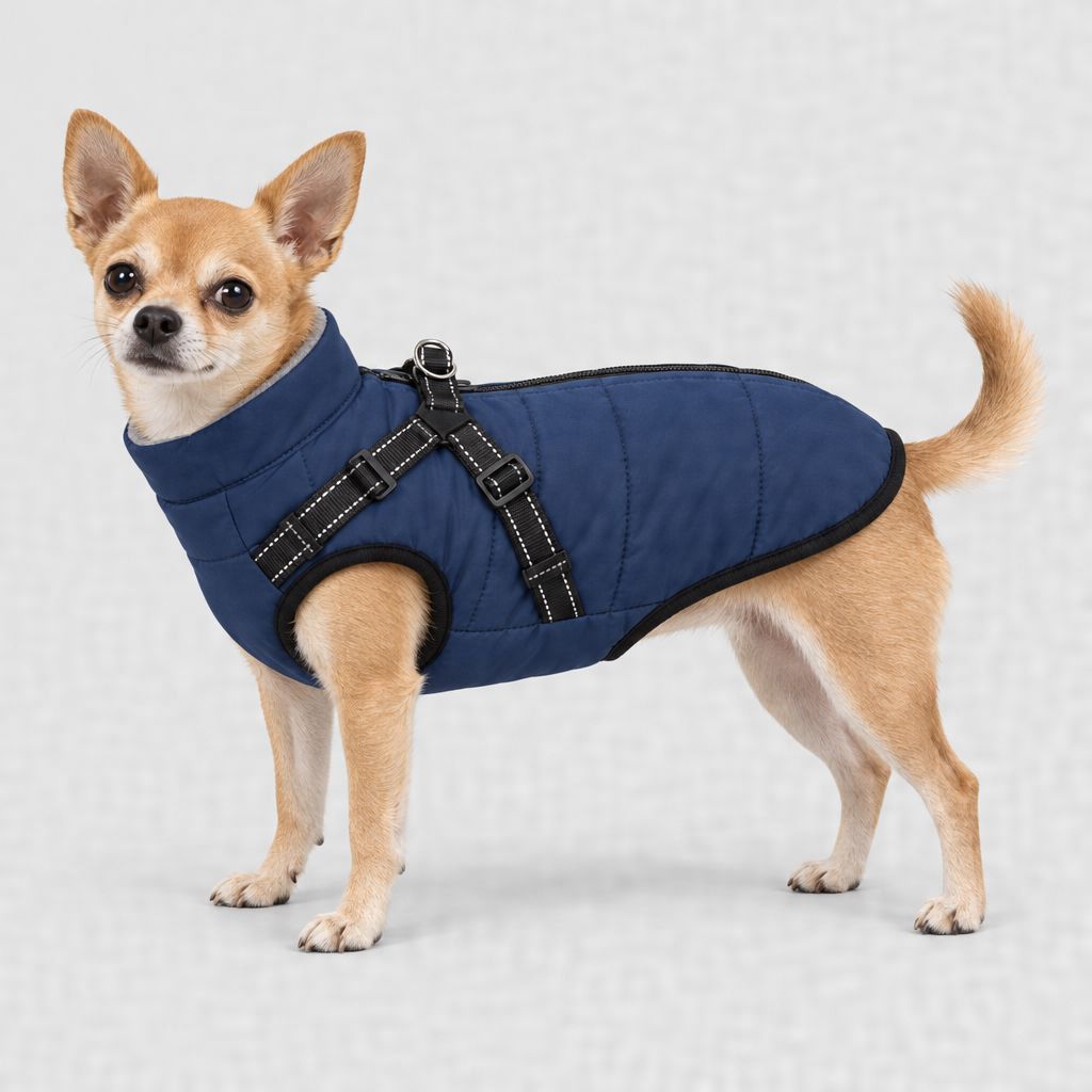 Chihuahua en manteau bleu marine, tailles XS et S
